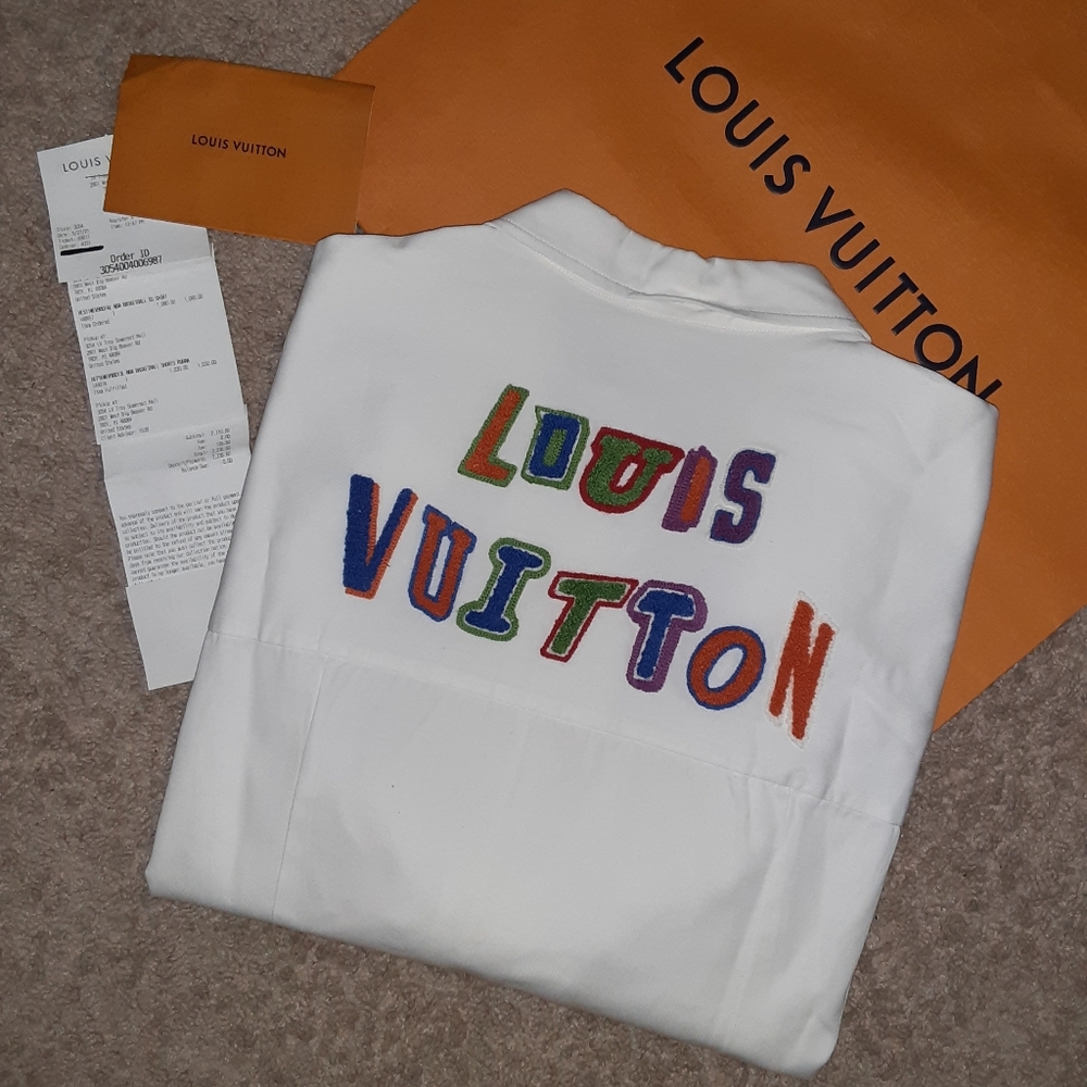 Louis Vuitton White Casual Button-Down Shirt with Multicolor Embroidered Logo
